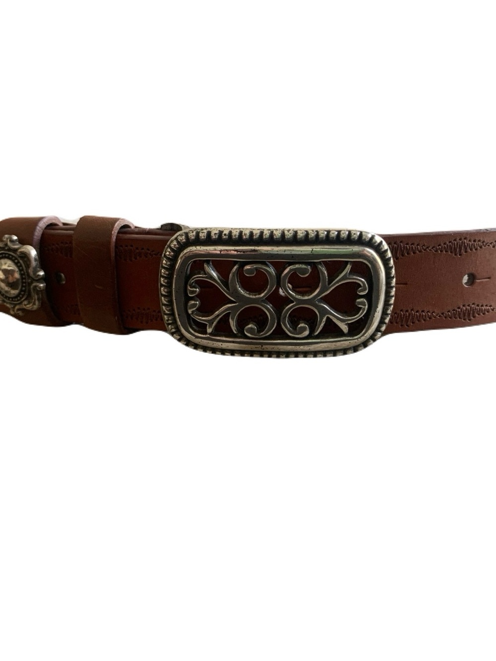 Olga Santini Womens Small Tan Brown Silver Tone Buckle Belt Western Boho Cowgirl